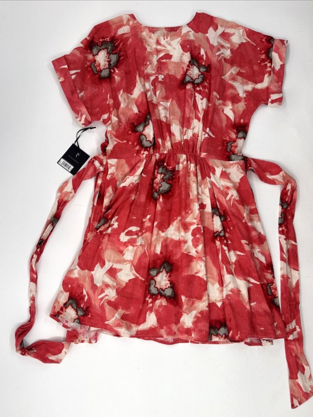 Simply Vera Wang Women’s Large Red Floral Dress Belted Midi Pleated Linen New - Picture 7 of 11